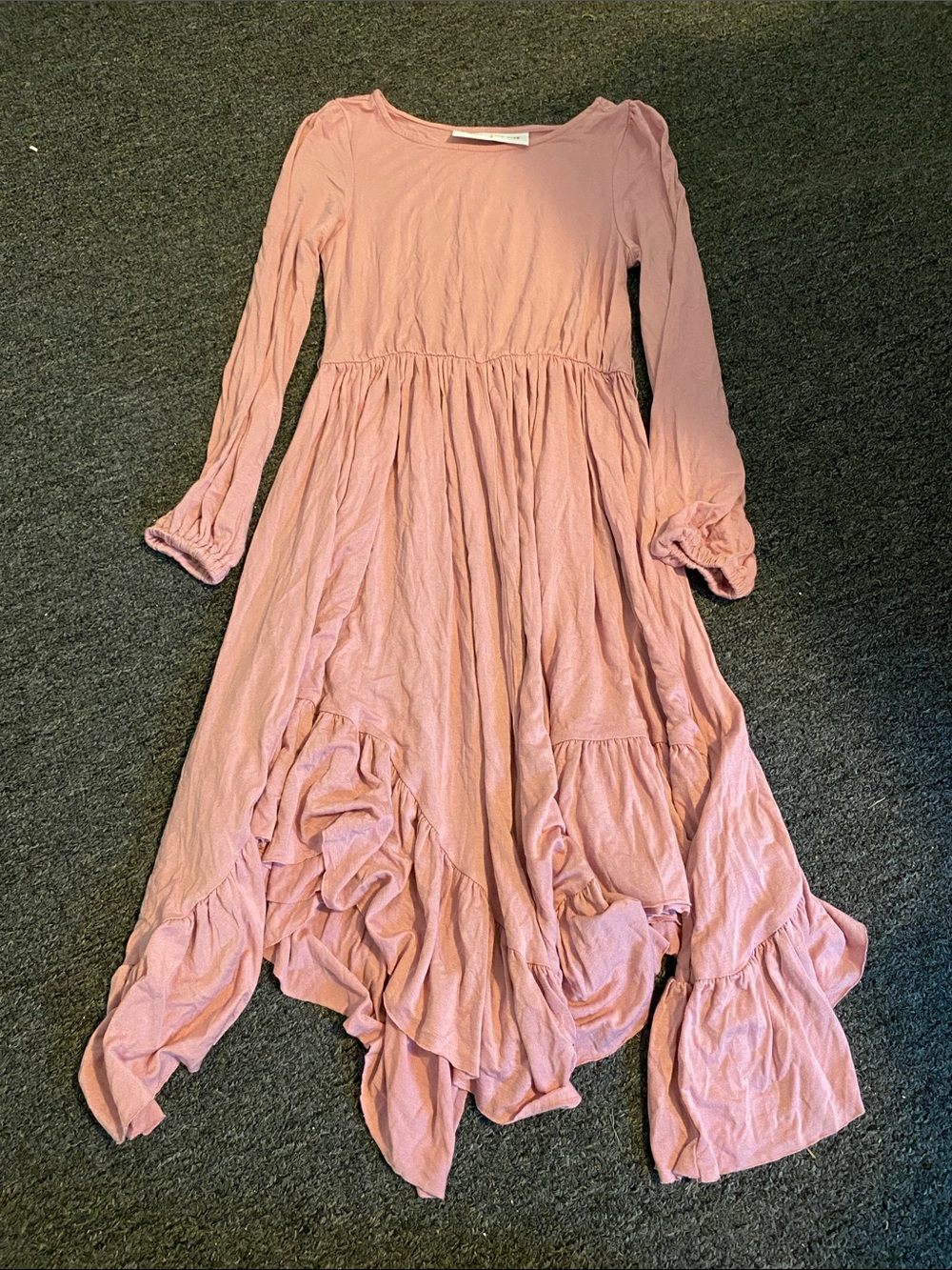 Girls' Dusty Rose Long-Sleeve Ruffle Hem Dress